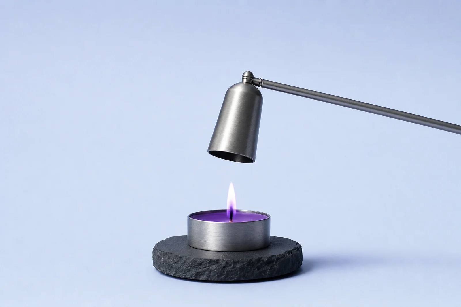 A glass vessel drained to its last measure of violet light, the level marked on the side